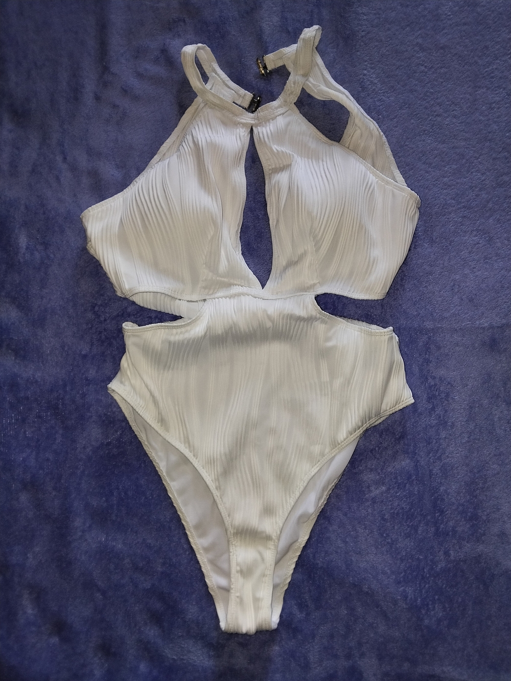 White Ribbed One-Piece Swimsuit with Cutouts